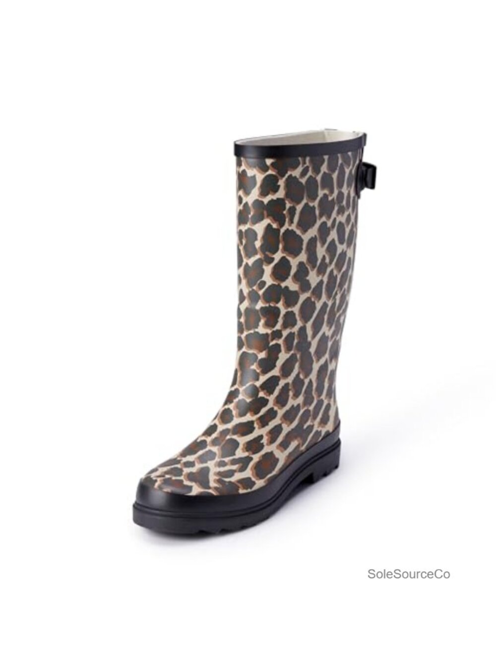 Waterproof Tall Rain Boot Knee-High Adjustable Buckle Pull-On Rubber Block Heel